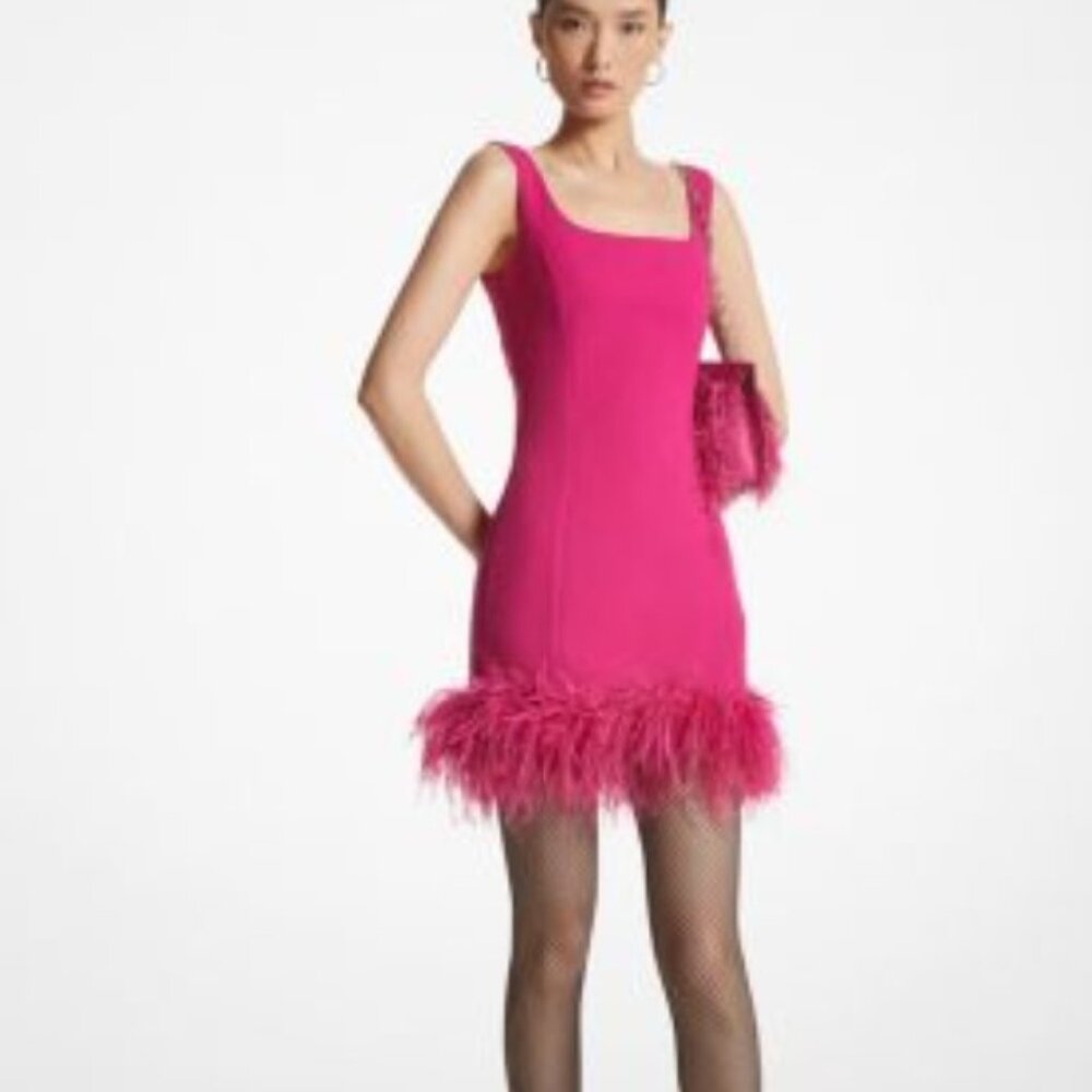 Michael Kors Fuschia Feather Trim Stretch Shift Dress, Size 10, Like New